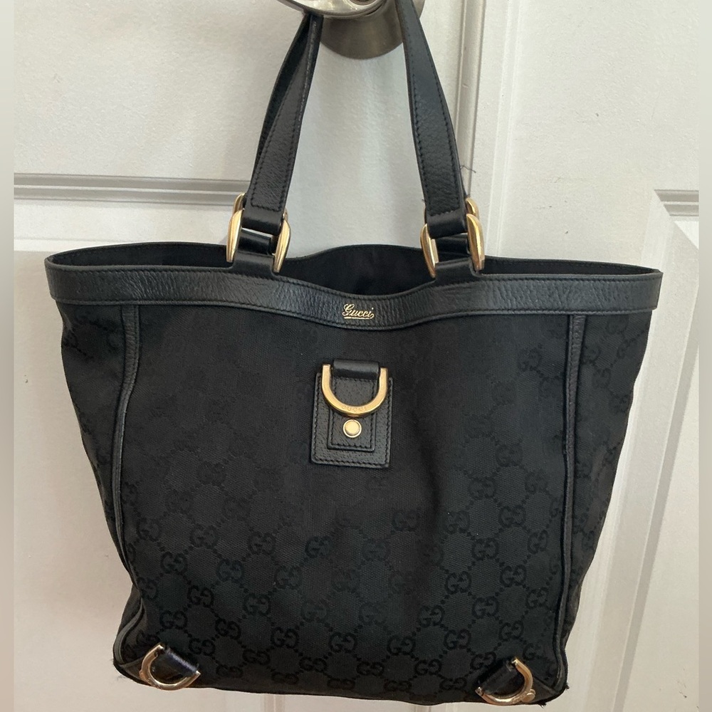 Gucci Monogram Small Abbey‎ Tote Bag, Black